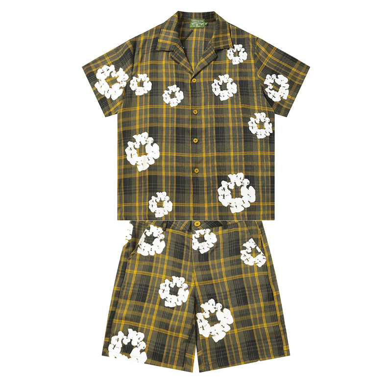 Denim Tears Shirt & Shorts 2 Piece Set Kapok Plaid Short Sleeve