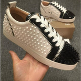 Louboutin-style red bottom shoes, popular european station cl red bottom shoes, electric embroidery style, low-top high-top men's shoes, red bottom couple, trendy rivets, casualtie back