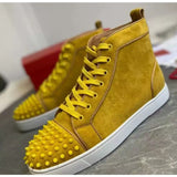 Louboutin-style red bottom shoes european station rivets cl red bottom shoes black velvet nails suede high-top hot diamond shoes fashiontrendyeasiest for match sneakers pure original