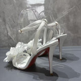 Louboutin-style red bottom shoes cl red bottom high heels flats one-piece buckle sandals ivory white silk satin bridal white flower sandals for women