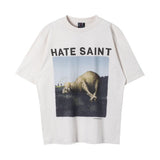 Men Vintage T-Shirts Vintage Washed Old Graffiti Loose Crew Neck Short Sleeves