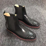 Louboutin-style red bottom shoes exportcl short boots leather fashion catwalk shoes high quality plus size red bottom leather boots