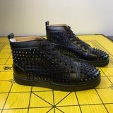 Louboutin-style red bottom shoes european station exclusive cl red bottom studded shoes embroider men's sneakers black casualcouple style