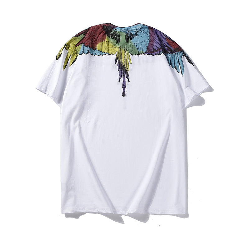 Marcelo Burlon T Shirt MB Rainbow Color Wings Pattern Pure Cotton Men and Women Same Style