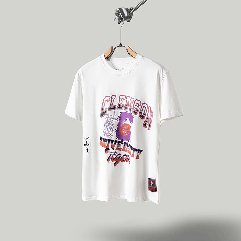 Travis Scott T Shirts x Mitchell x Ness Clemson Tigers Hand-Drawn Short Sleeve