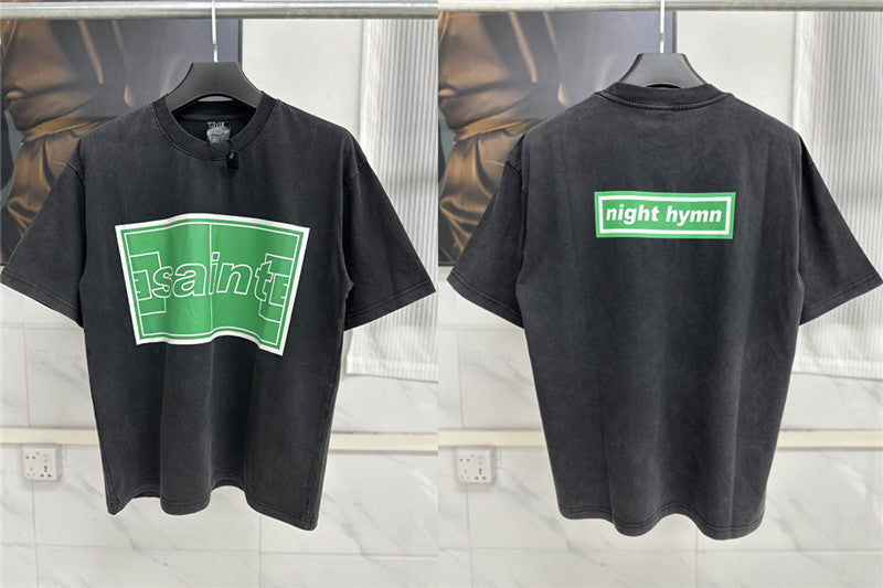 Men Vintage T-Shirts Saint Michael "night hymn" Washed black T-Shirts