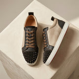 Louboutin-style red bottom shoes red bottom shoes low ankle color matching men's shoes cl punk studded shoes youth casual sneakers