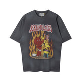 Men Vintage T-Shirts Vintage Washed Old Graffiti Loose Crew Neck Short Sleeves