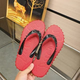 Louboutin-style red bottom shoes cl popular in stock red bottom rivets non-slip flat bottom flat heel flip-flops beach flip-flops outdoor couple factory wholesale