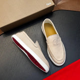 Louboutin-style red bottom shoes cl red bottom genuine leather loafers men business casual slip-on shoes easiest for matchplaid slip-on men's shoes