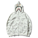 Shark Print Hoodie Black And White Luminous Shark Coat Looped Fabric Hooded Shark Sweater Shark Embroidered Hoodie