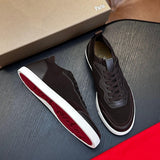 Louboutin-style red bottom shoes cl red bottom shoes men's fly woven patchwork genuine leather sneakers casualcasual breathable tie backlow ankleexport men's shoes