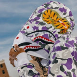 Bathing Ape Hoodie Shark with Camo Hooded Cardigan Zip Sweater Double Hat Jacket