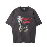 Men Vintage T-Shirts Vintage Washed Old Graffiti Loose Crew Neck Short Sleeves