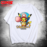 Men and Women Pokemon Pikachu T Shirt Y One Piece Qiao Ba Short Sleeve T-shirt