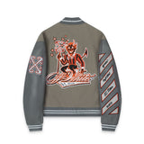 Off White Jacket Qiuxin OW Joint Heavy Industry Embroidery Hot Diamond Baseball Jacket