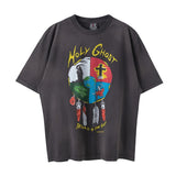 Men Vintage T-Shirts Vintage Washed Old Graffiti Loose Crew Neck Short Sleeves