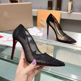 Louboutin-style red bottom shoes popular anchor cl studded red bottom shoes pointed toe cm high heels autum work export style women's shoes