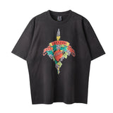 Men Vintage T-Shirts Vintage Washed Old Graffiti Loose Crew Neck Short Sleeves
