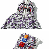 Bathing Ape Hoodie Shark with Camo Hooded Cardigan Zip Sweater Double Hat Jacket