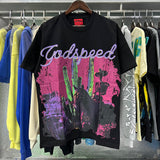 Godspeed T Shirts Western Skull Denim Cactus Print Cotton Casual Short Sleeve Men and Women