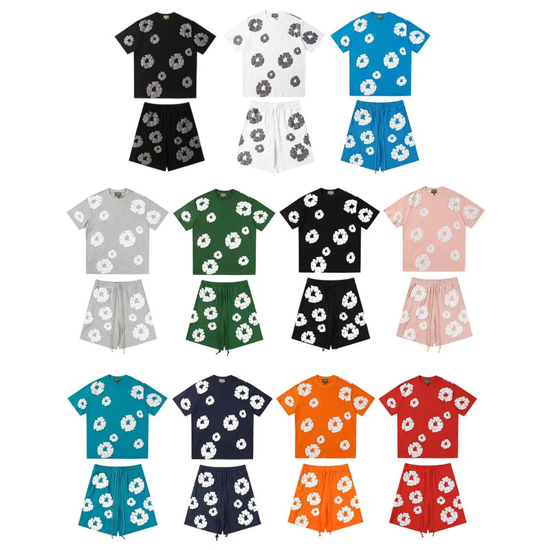 Denim Tears Outfit: T Shirt/Shorts (Separate Purchase Options) Puff Print Short Sleeve T-shirt Loose Couple Shorts Suit