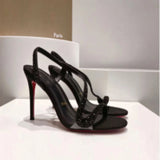 Louboutin-style red bottom shoes cmexport pointed toe cl high heels red super high heel women's stiletto open toe half drag red bottom sandals