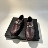 Louboutin-style red bottom shoes cl metal buckle pleated square toe loafers men's slip-on business casual men's leather shoes wholesale