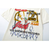 Travis Scott T Shirts Cactus Jack x Utopia x SAINT joint doll flame hellhound print short sleeve