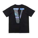 Vlone T Shirts V-Shaped Female Somke Printed Short Sleeve T-shirt Men and Women Hip Hop Couple Half Sleeve