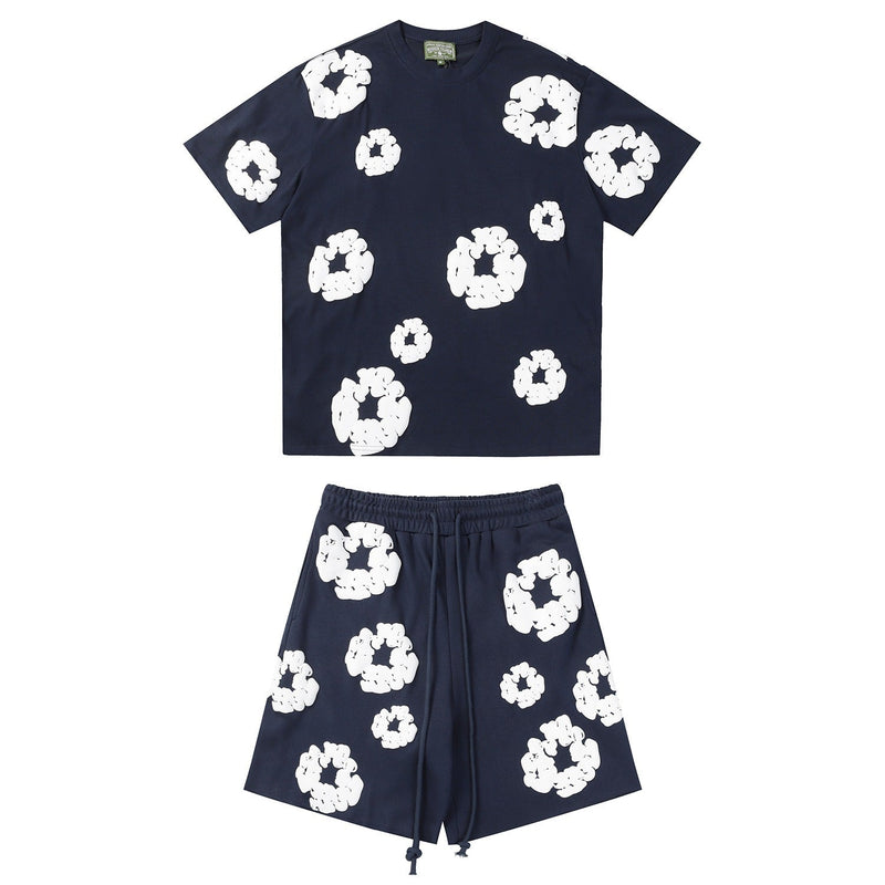 Denim Tears Outfit: T Shirt/Shorts (Separate Purchase Options) Puff Print Short Sleeve T-shirt Loose Couple Shorts Suit