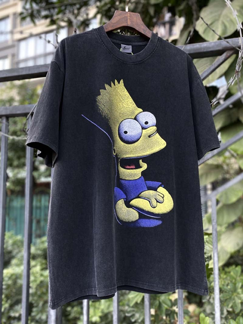 Men Vintage T-Shirts "The Simpsons" Washed Black Tee