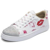 Louboutin-style red bottom shoes mencl lip print kiss mark red bottom casual shoes spiritual social hot diamond sneakers fashiontrendy men's white shoes nightclub
