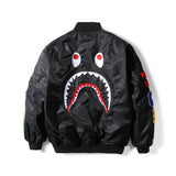 Shark Print Coat Winter Thickened Youth Casual Black Stand-Up Collar Zipper Loose Double-Sided Cotton-Padded Jacket