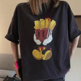 Men Vintage T-Shirts Vintage Mickey Fries Cartoon Washed Old Loose Short Sleeves