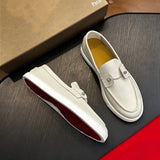 Louboutin-style red bottom shoes spring clmen genuine leather loafers flats slip-on casual shoes fashionable work clothing men's shoes