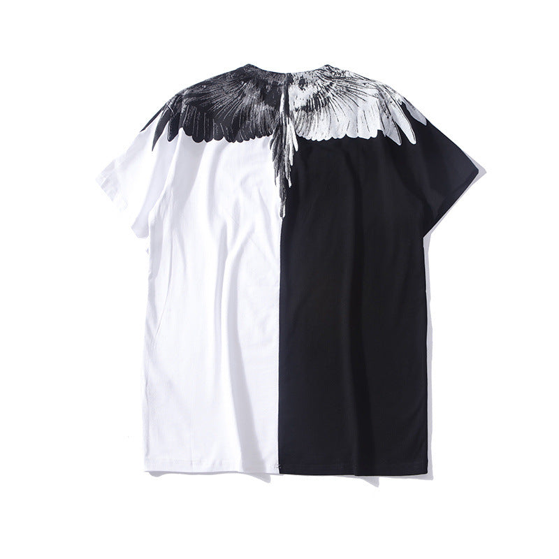 Marcelo Burlon T Shirt Black and White Stitching Wings Pattern for Men and Women