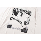 ERD Sweatshirt Printed Pattern Long Sleeve Boxy round Neck T-shirt White