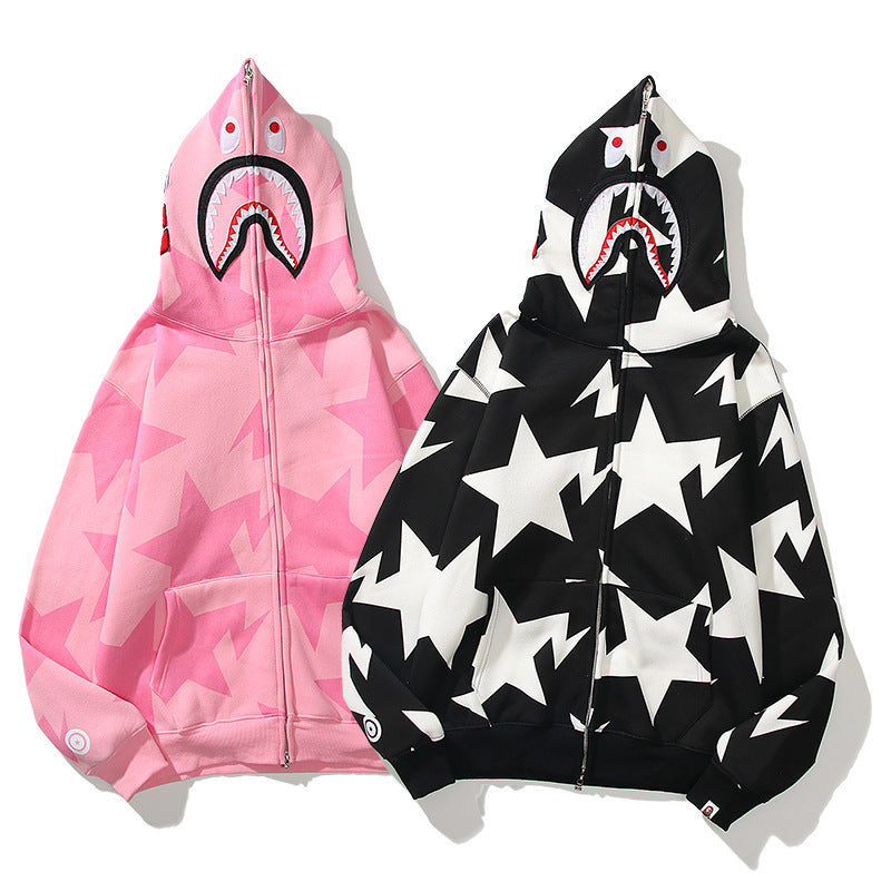 Shark Print Hoodie Sweater Coat Hoodie Male And Female Couples Wear