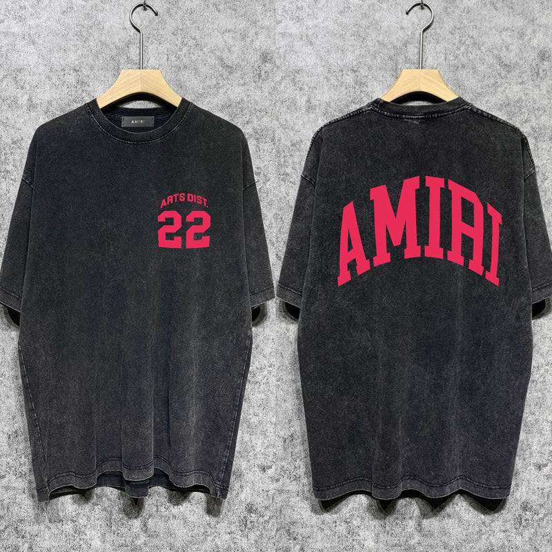 Amiri washed t-shirt red letter bevel letterprinting short sleeves