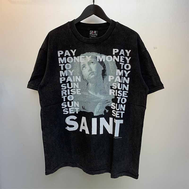 SAINT MICHAEL Vintage T Shirt Direct Spray Washing Water Old Short Sleeve