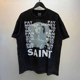 SAINT MICHAEL Vintage T Shirt Direct Spray Washing Water Old Short Sleeve