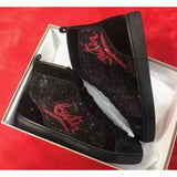 Louboutin-style red bottom shoes european station rivets cl red bottom shoes black velvet nails suede high-top hot diamond shoes fashiontrendyeasiest for match sneakers pure original