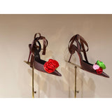 Louboutin-style red bottom shoes silk flower pointed toe cl stiletto women's shoes elegantslimming look frenchsexy beautiful ribbon fashion flats