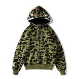 Shark Print Hoodie Men'S Hip Hop Shark Head Camouflage Hooded Long Sleeve Cardigan Coat Outerwear
