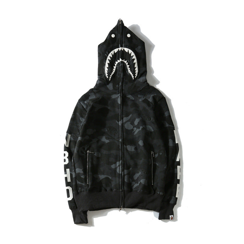 Shark Print Hoodie Fashion Brand Shark Skull Dark Sweater Street Fashion Large Size Coat