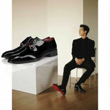 Louboutin-style red bottom shoes genuine leather men derby shoes cl patent leather red bottom shoes tie backcasual leather shoes height increasing groom wedding shoes