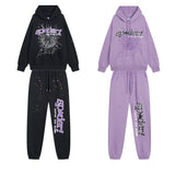 Sp5der Hoodie & Sweatpants 2 Piece Set Spider Web Stereo Printing plus Velvet