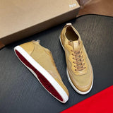 Louboutin-style red bottom shoes cl red bottom shoes men's fly woven patchwork genuine leather sneakers casualcasual breathable tie backlow ankleexport men's shoes