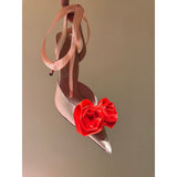 Louboutin-style red bottom shoes silk flower pointed toe cl stiletto women's shoes elegantslimming look frenchsexy beautiful ribbon fashion flats